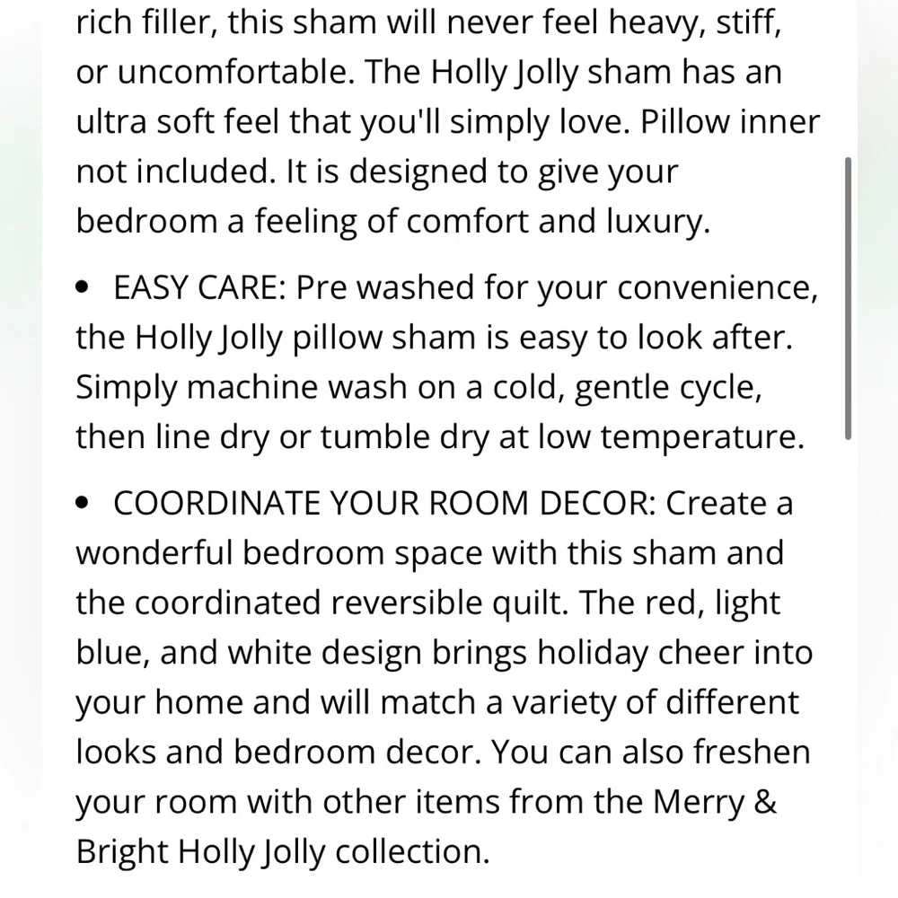 Euro Sham ‘Merry and Bright Collection’ HOLLY JOLLY by Levtex Homes 26x26”